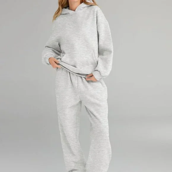 Womens Grey Oversized Hoodie Sweatsuit Set Medium